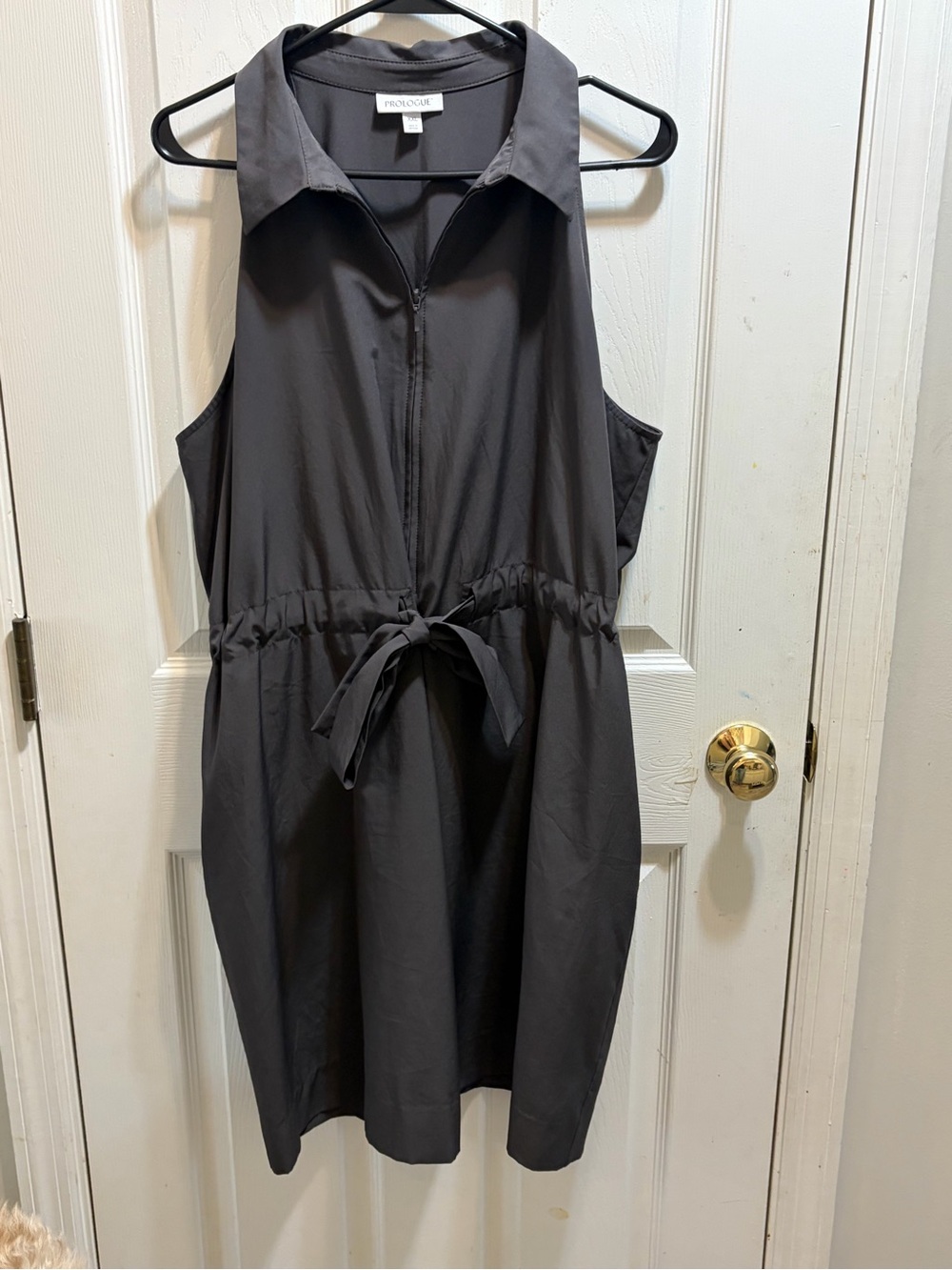 Prologue Charcoal Gray Sleeveless Zip-Front Drawstring Mini Dress